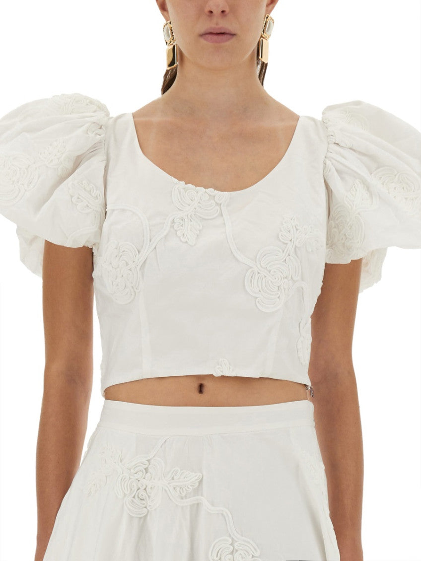 White Embroidered Scoop Neck Top 3