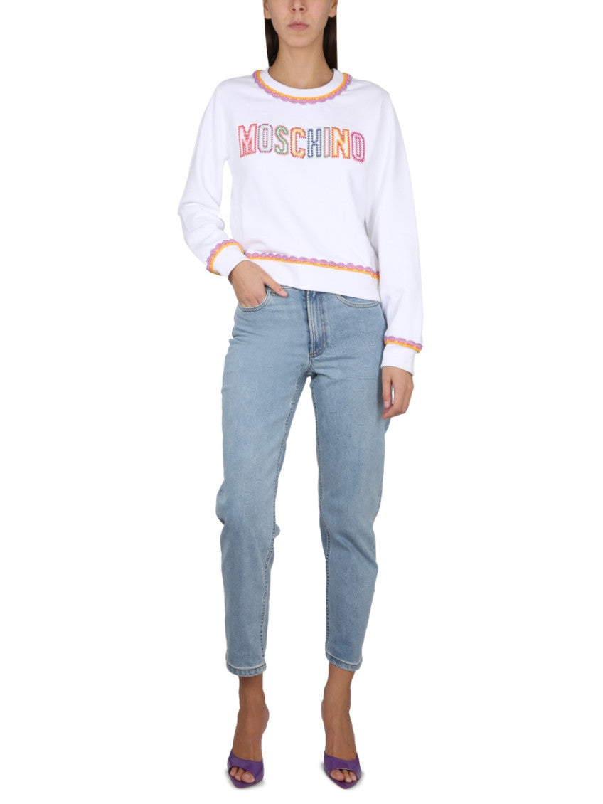 White Embroidered Crew Neck Sweatshirt 2