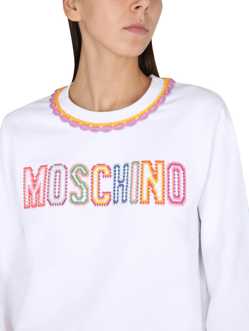 White Embroidered Crew Neck Sweatshirt 4