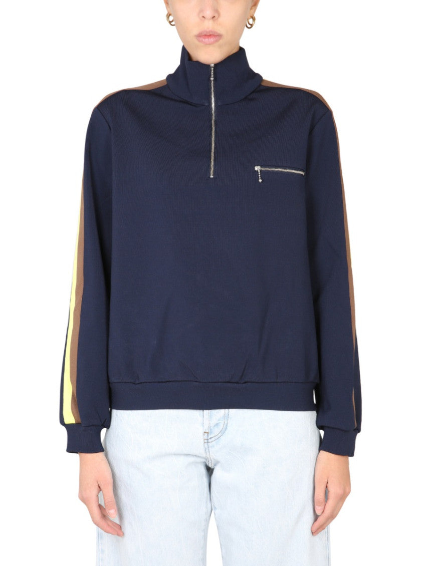 Blue Color Block Mock Collar Sweatshirt 1