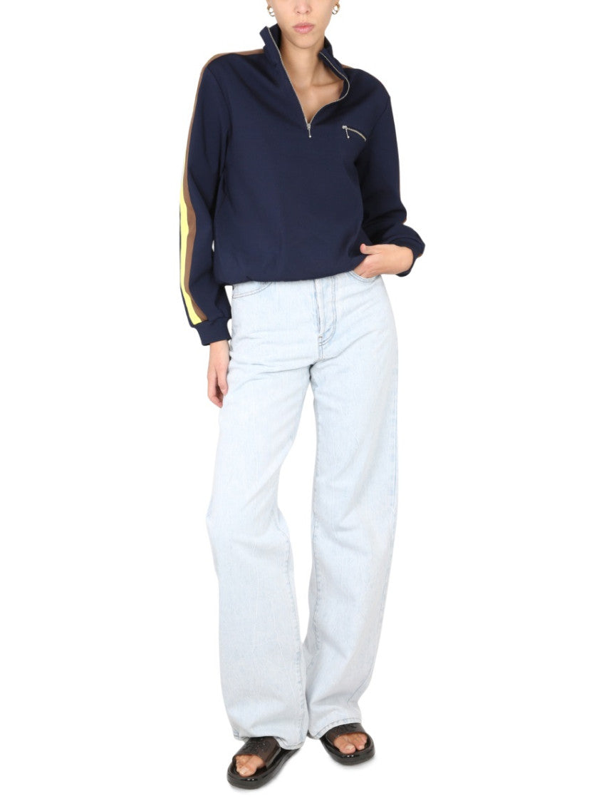 Blue Color Block Mock Collar Sweatshirt 2