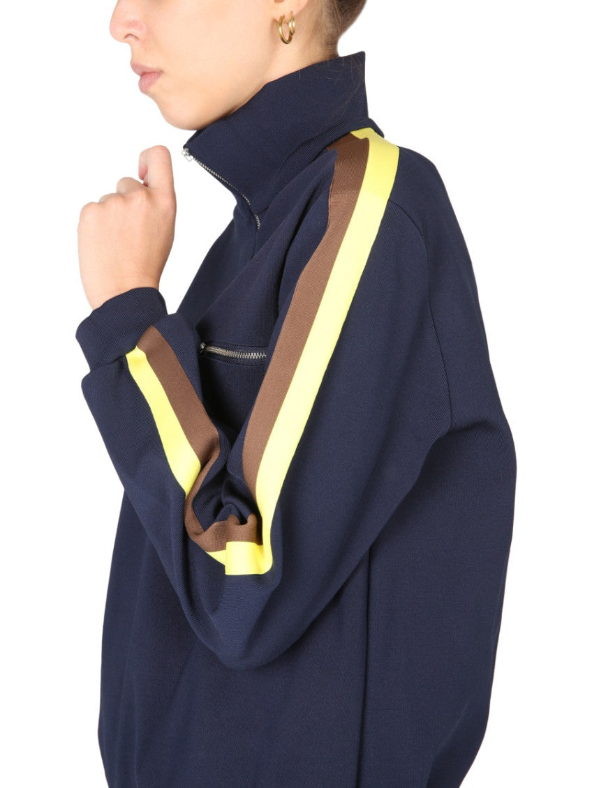 Blue Color Block Mock Collar Sweatshirt 4