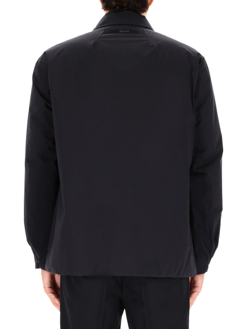 Black Solid Shirt Collar Jacket 4