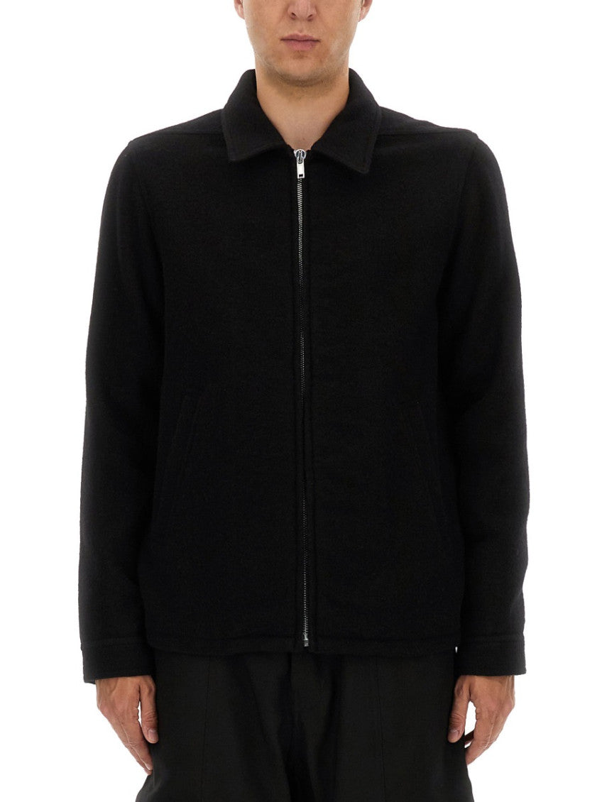 Black Solid Shirt Collar Jacket 1