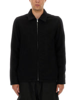 Black Solid Shirt Collar Jacket 1