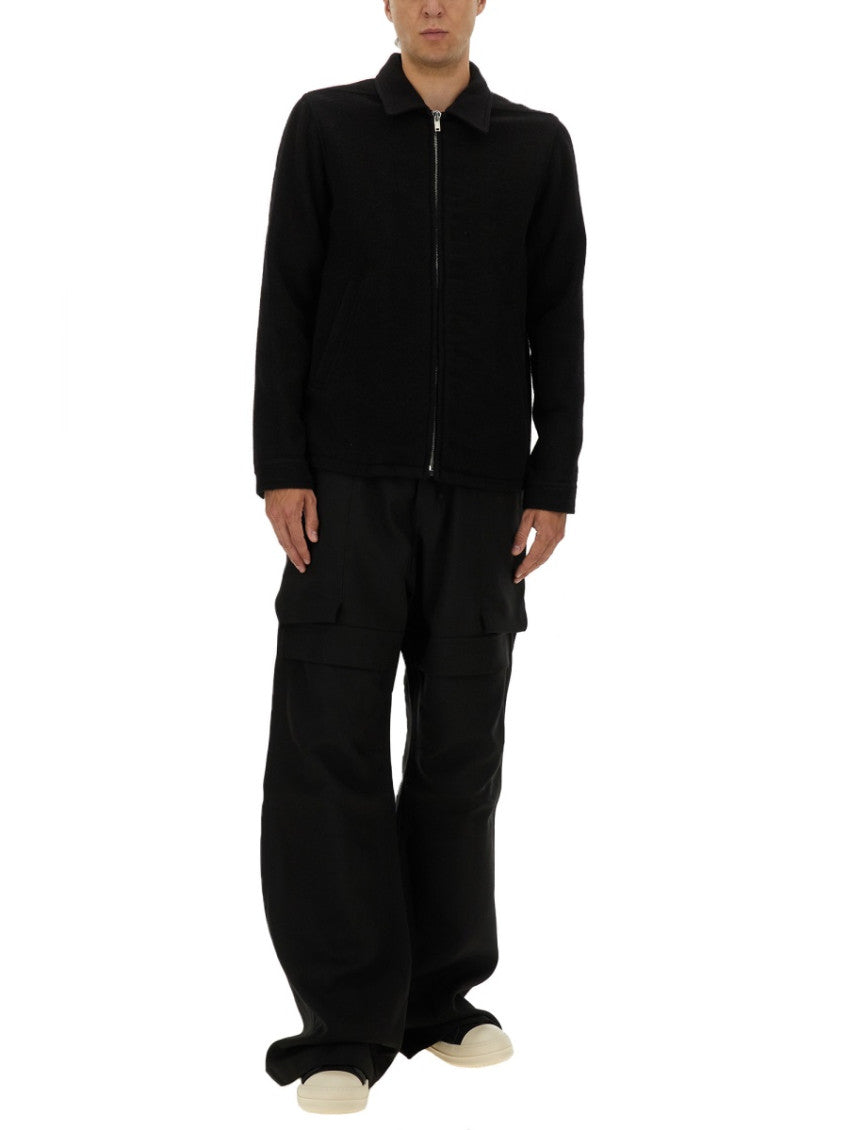 Black Solid Shirt Collar Jacket 2