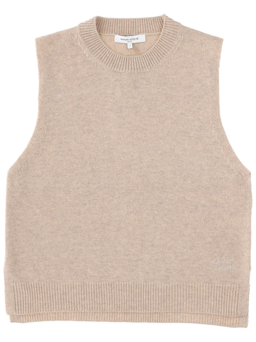 Beige Solid Crew Neck Top 1