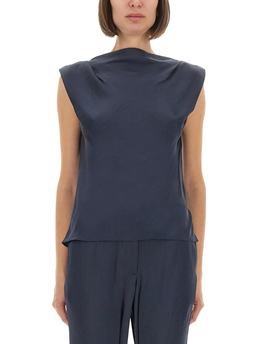 Navy Blue Solid Boat Neck Top 1