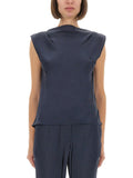 Navy Blue Solid Boat Neck Top 1