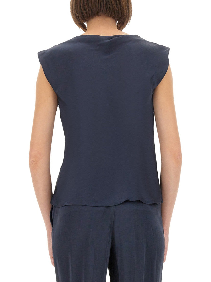 Navy Blue Solid Boat Neck Top 2
