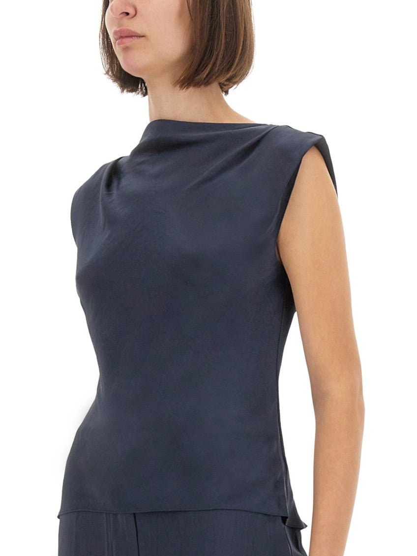 Navy Blue Solid Boat Neck Top 3
