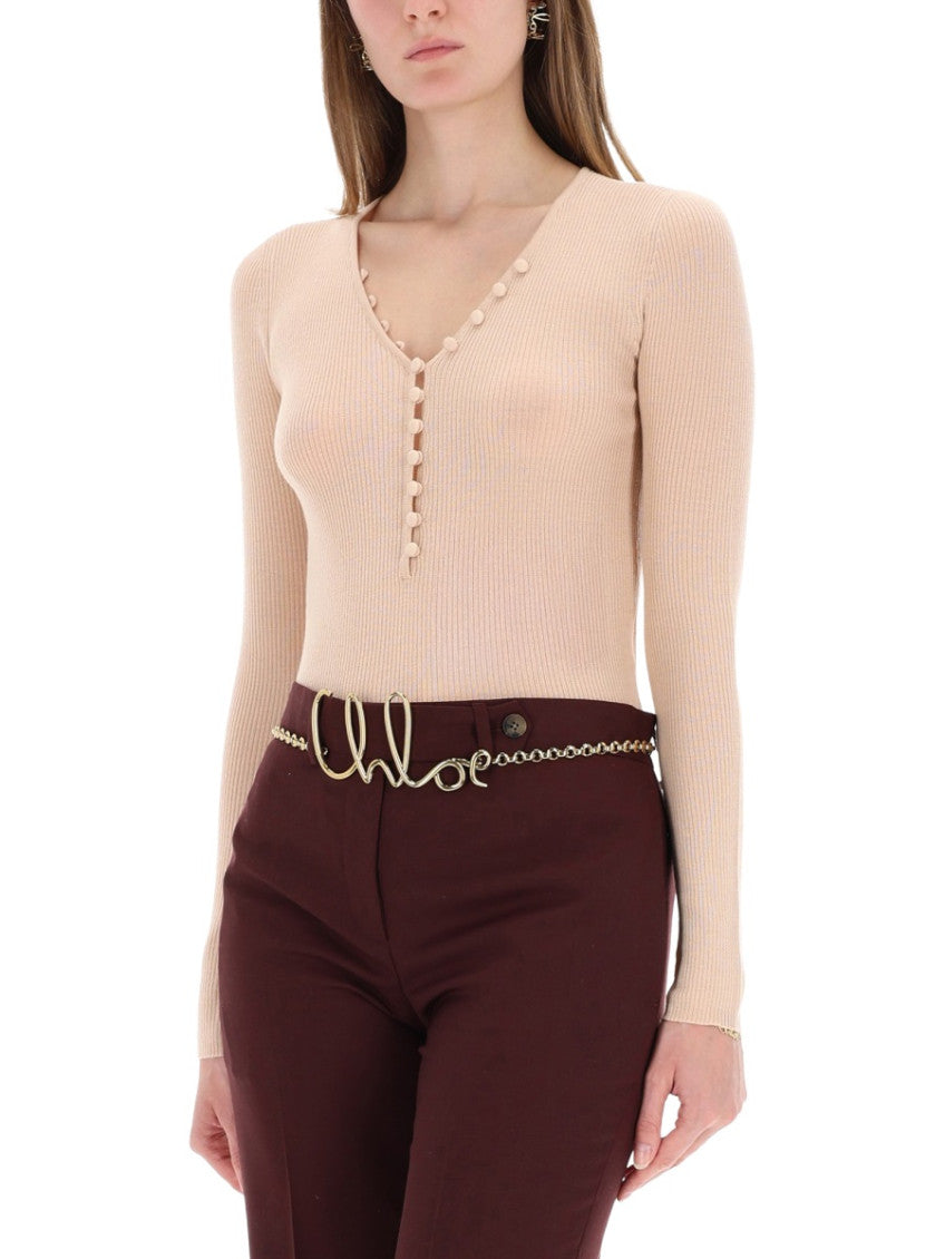 Pink Knitted V Neck Top 3