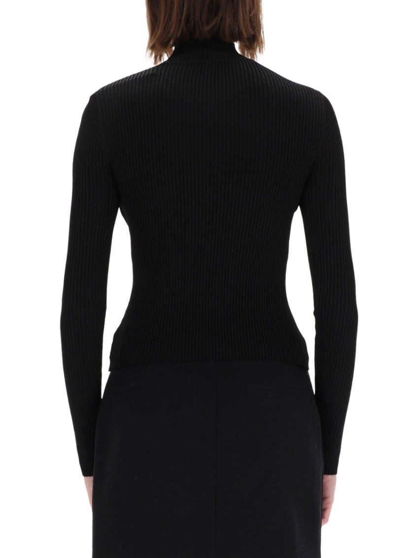 Black Knitted Mock Collar Top 2