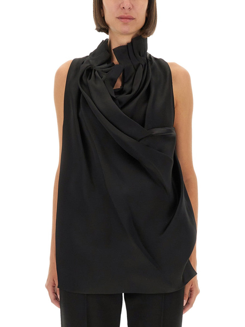 Black Solid Mock Collar Top 1
