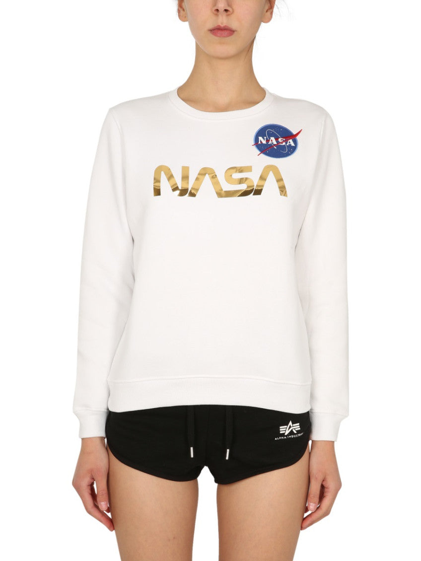 White Logo Crew Neck Sweatshirt 1