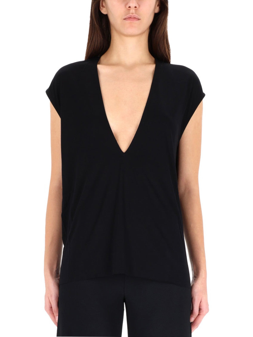 Black Solid V Neck Top 1