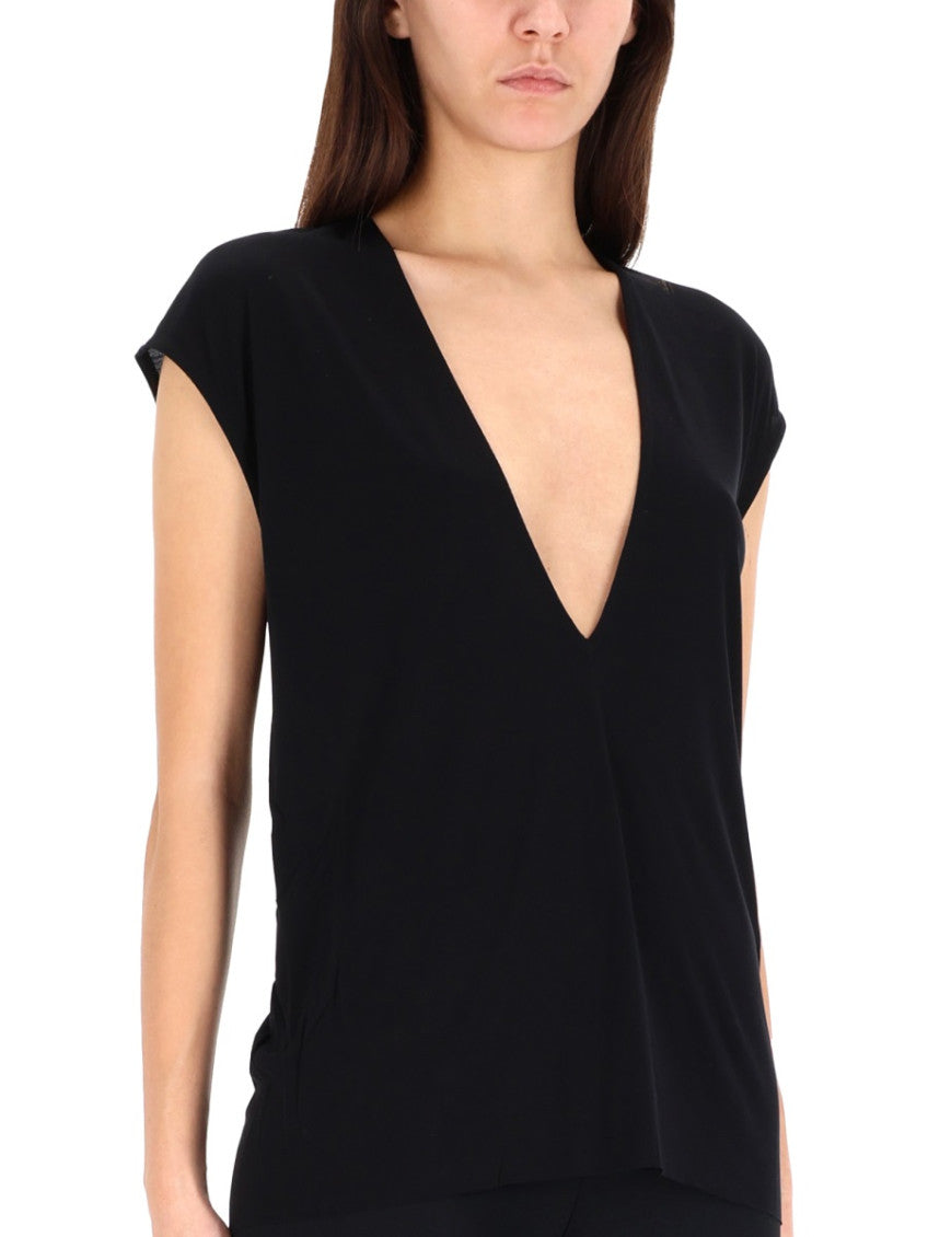 Black Solid V Neck Top 3