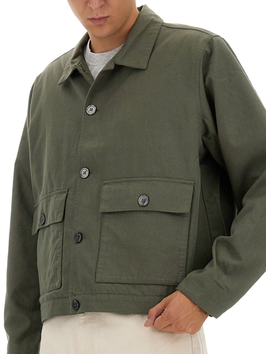 Green Solid Shirt Collar Jacket 3