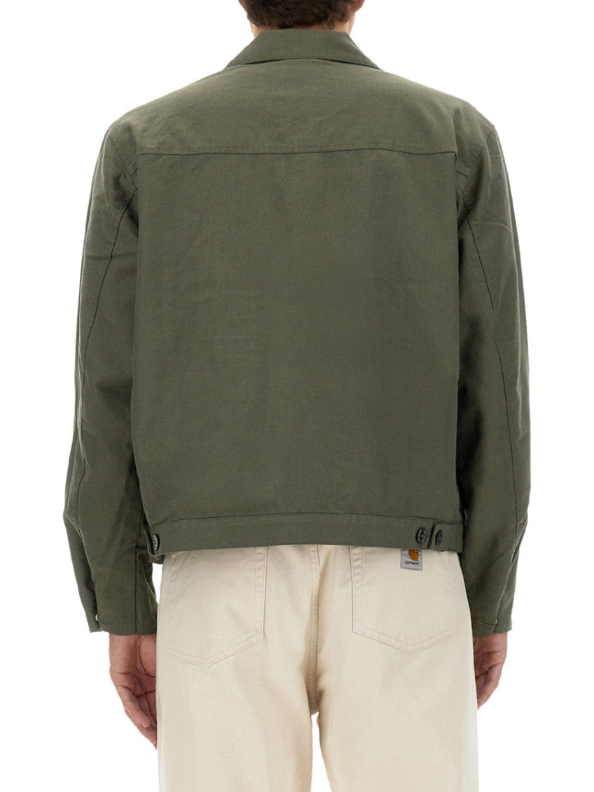 Green Solid Shirt Collar Jacket 4