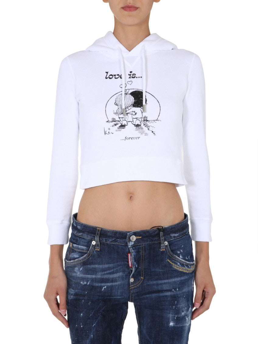 White Graphic Hood Sweatshirt 1