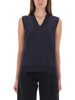 Navy Blue Solid V Neck Top 1