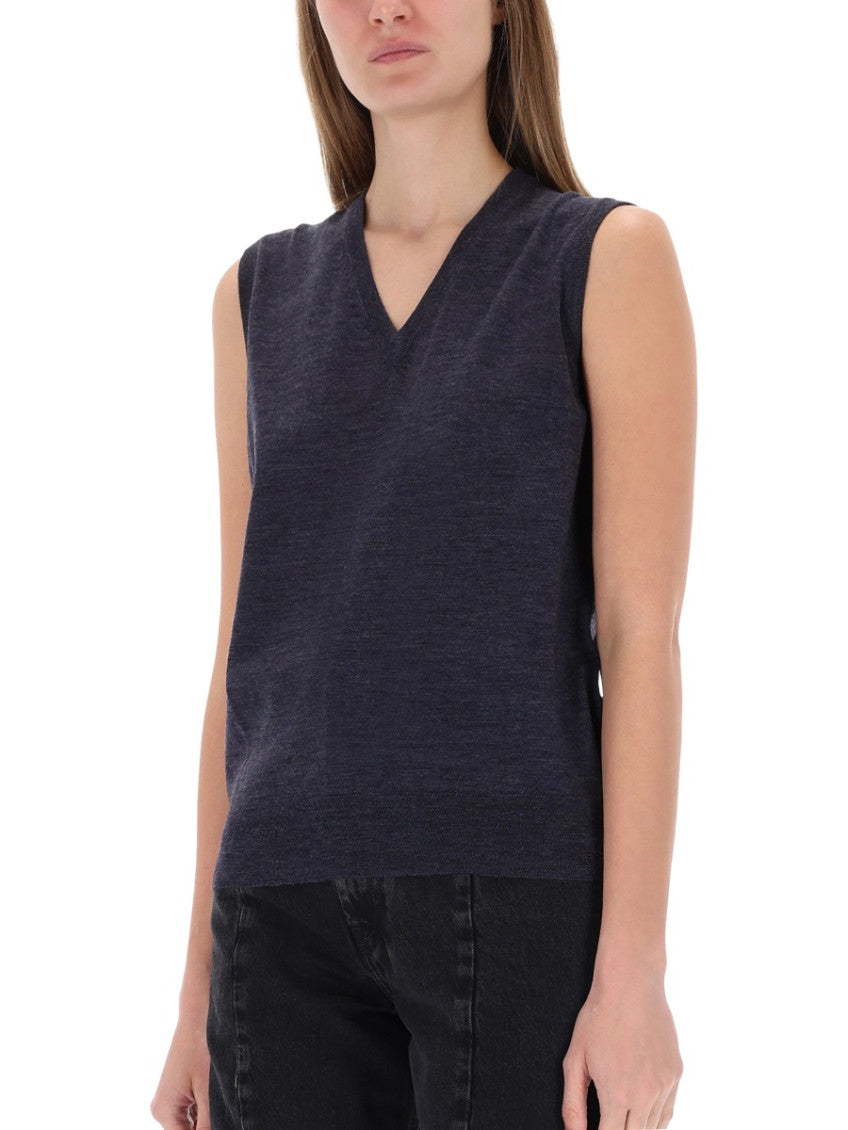 Navy Blue Solid V Neck Top 3
