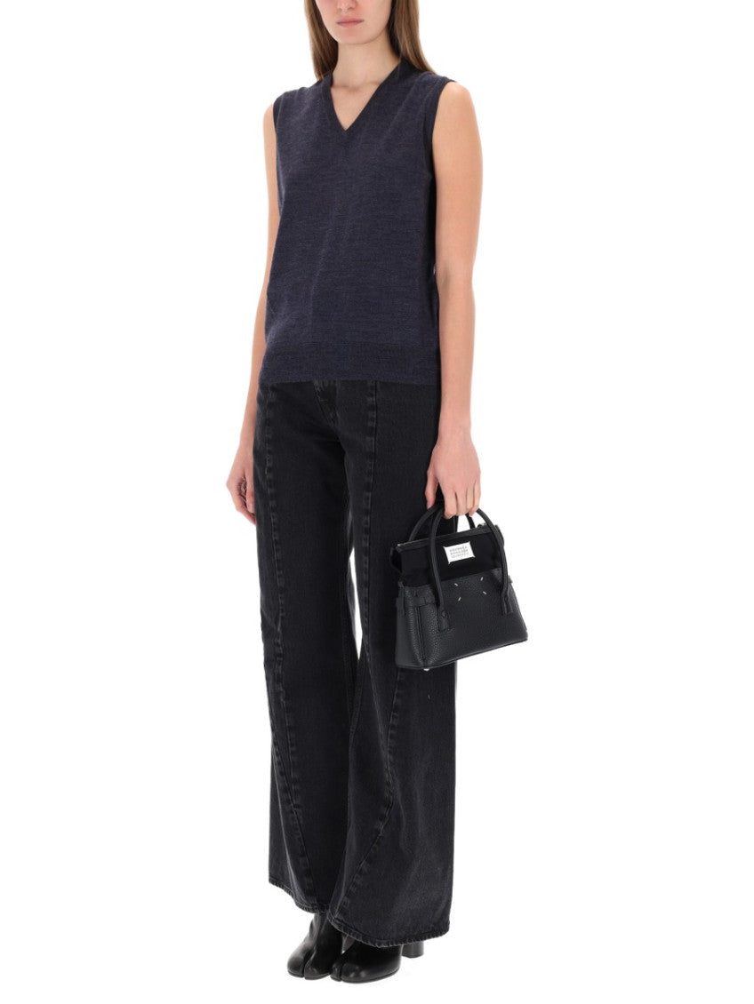Navy Blue Solid V Neck Top 4
