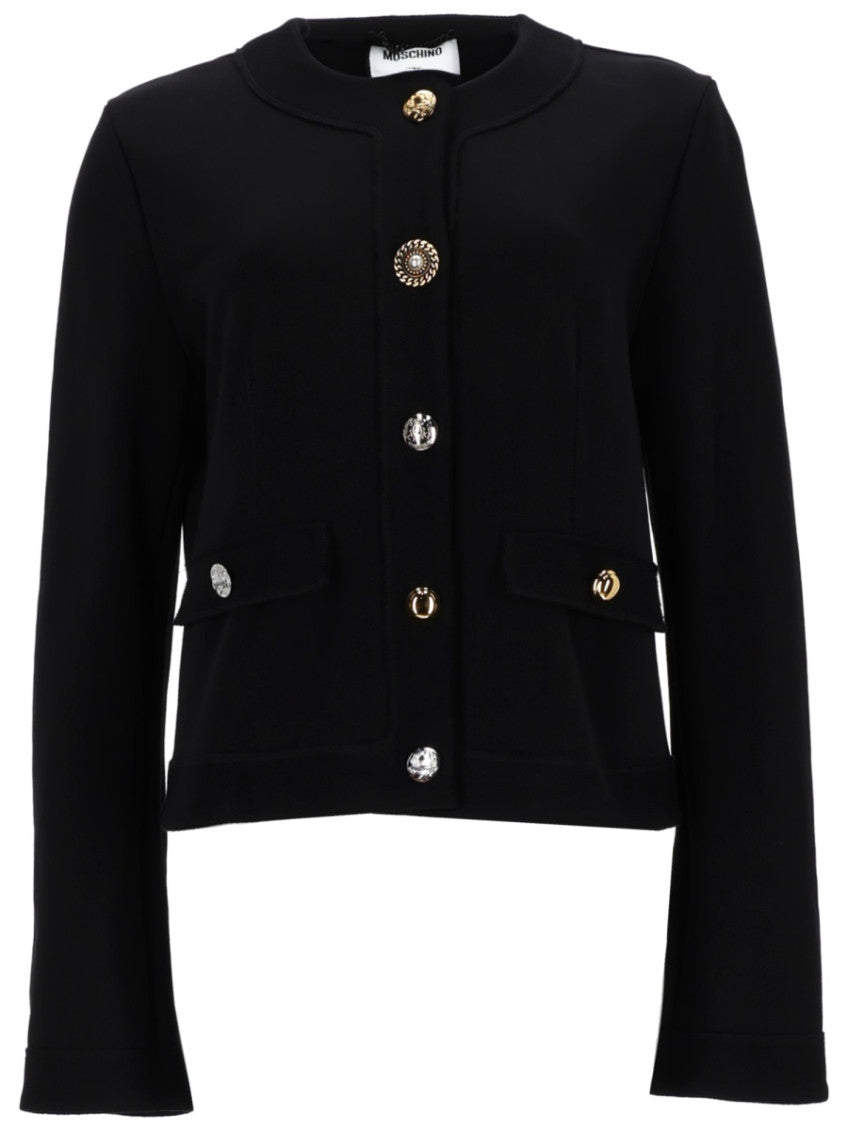 Black Solid Round Neck Cardigan 1