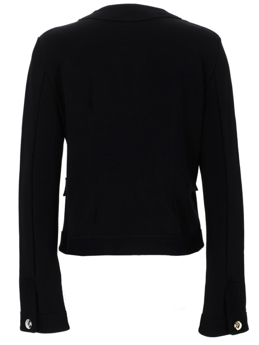 Black Solid Round Neck Cardigan 2