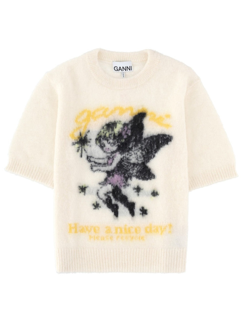 White Graphic Crew Neck Sweater 1