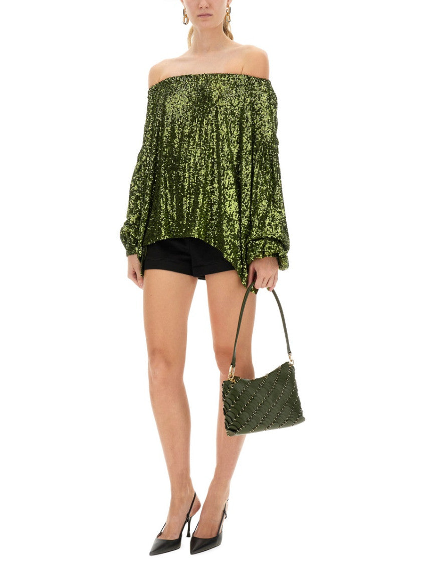Green Embellished Boat Neck Top 4
