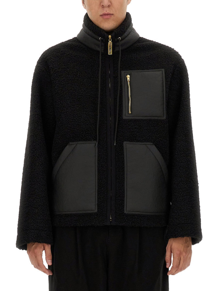 Black Textured Mock Collar Jacket 1