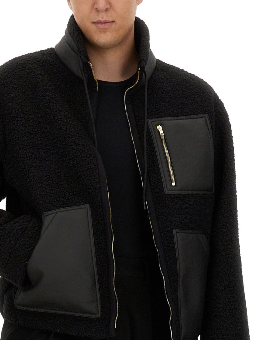 Black Textured Mock Collar Jacket 3