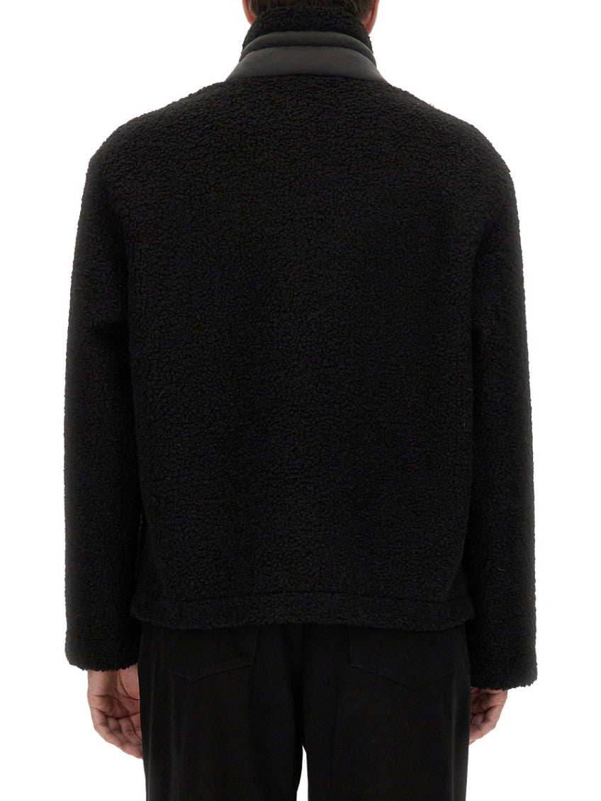 Black Textured Mock Collar Jacket 4