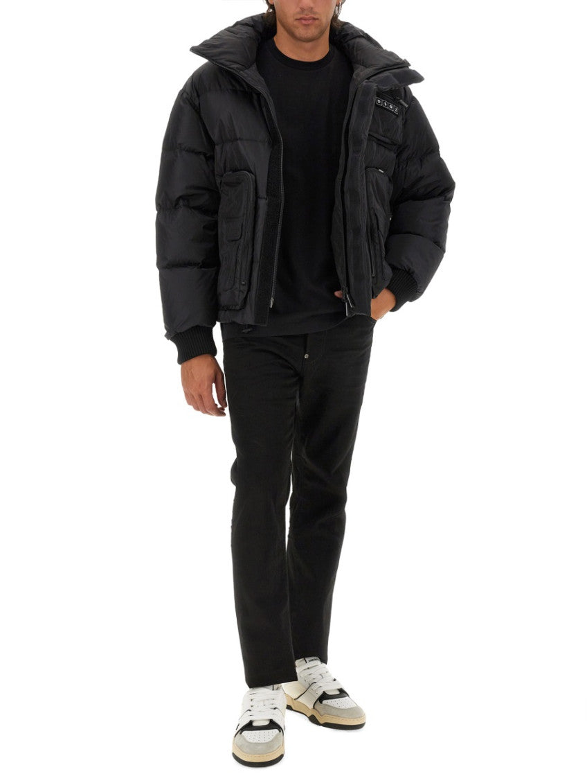 Black Solid Mock Collar Jacket 2