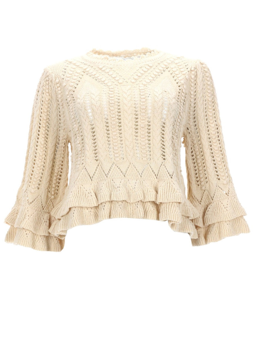 White Knitted Crew Neck Sweater 1