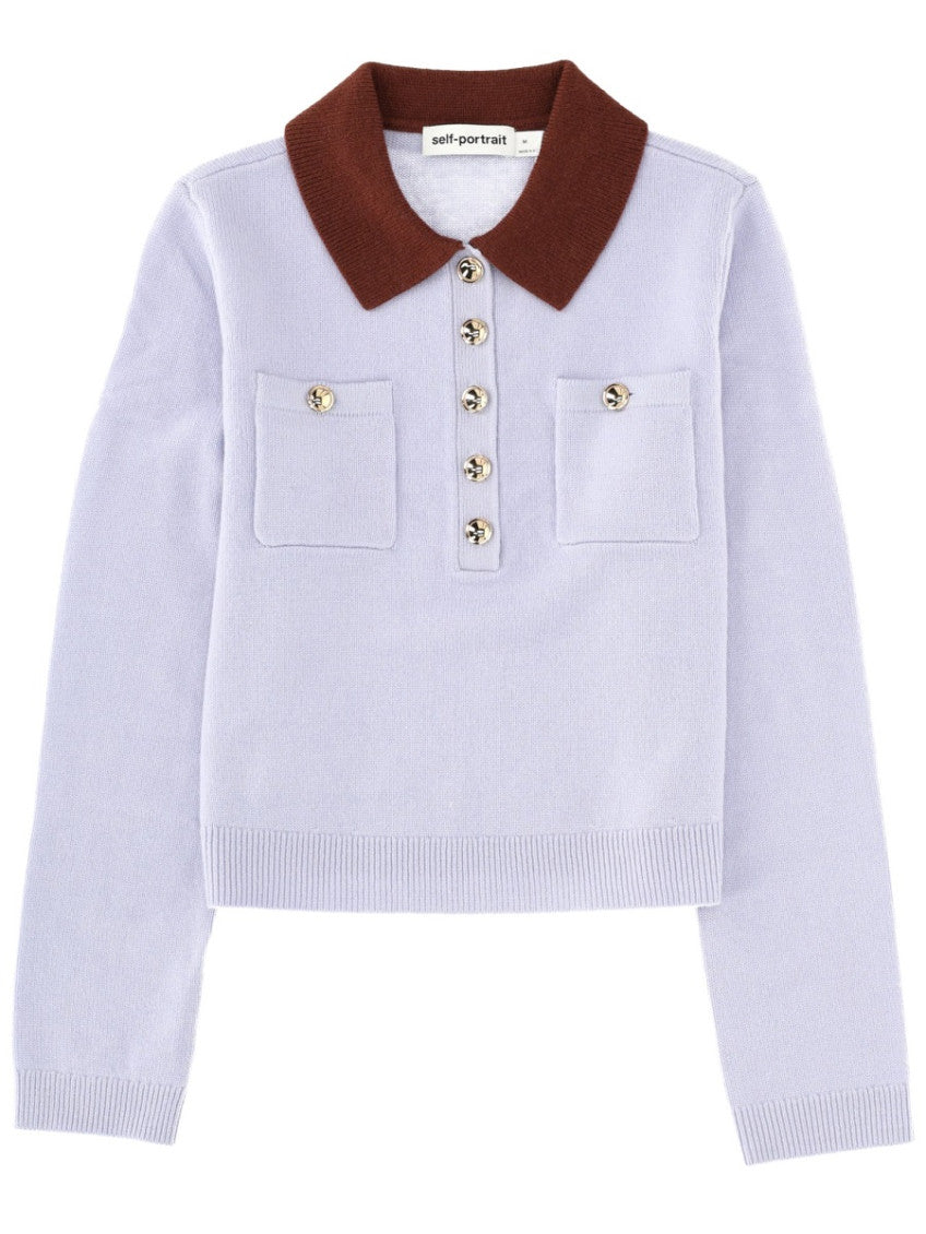 Light Blue Knitted Shirt Collar Top 1