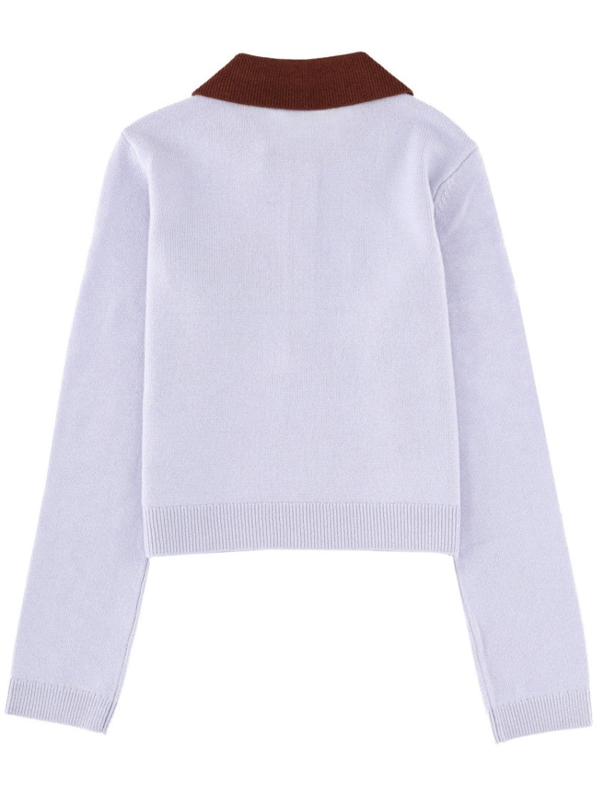 Light Blue Knitted Shirt Collar Top 2