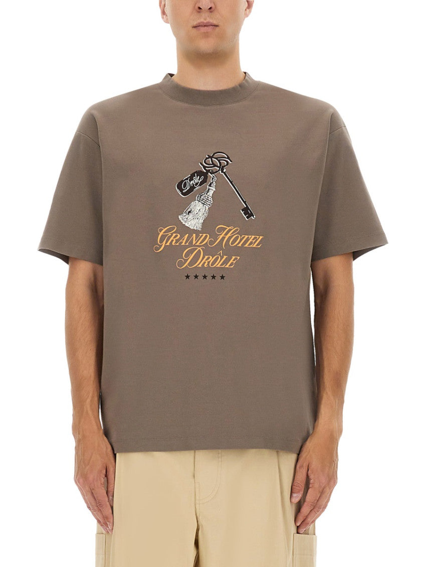 Taupe Graphic Crew Neck T-Shirt 1