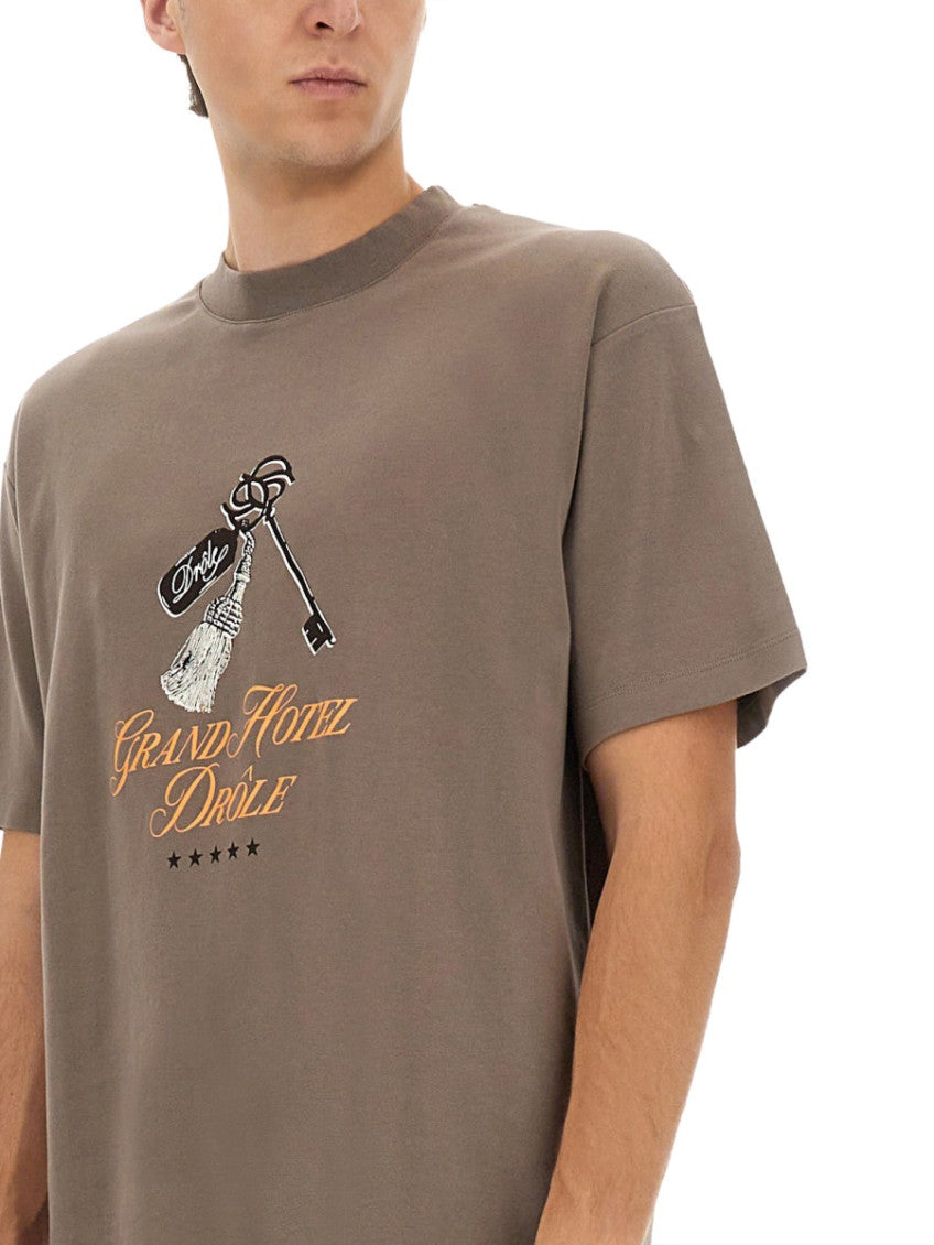 Taupe Graphic Crew Neck T-Shirt 4