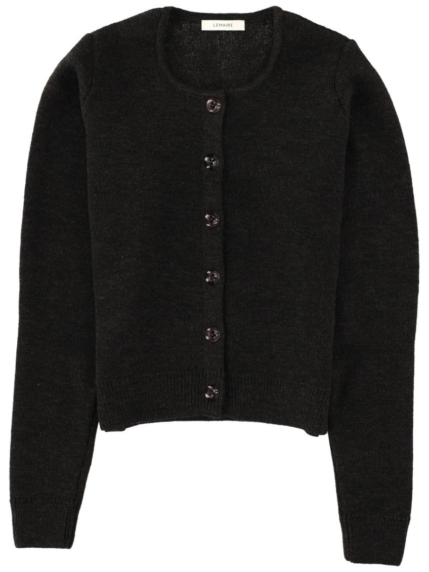 Brown Solid Round Neck Cardigan 1