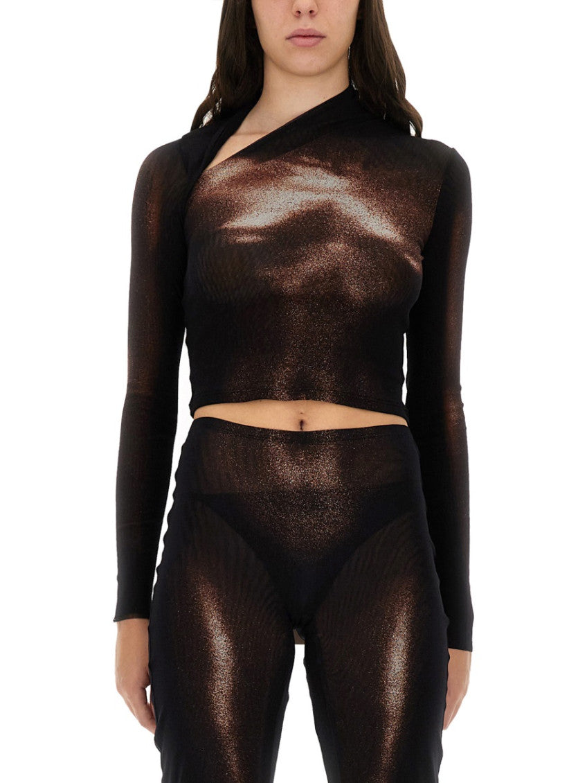Brown Printed One Shoulder Top 1