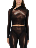 Brown Printed One Shoulder Top 1