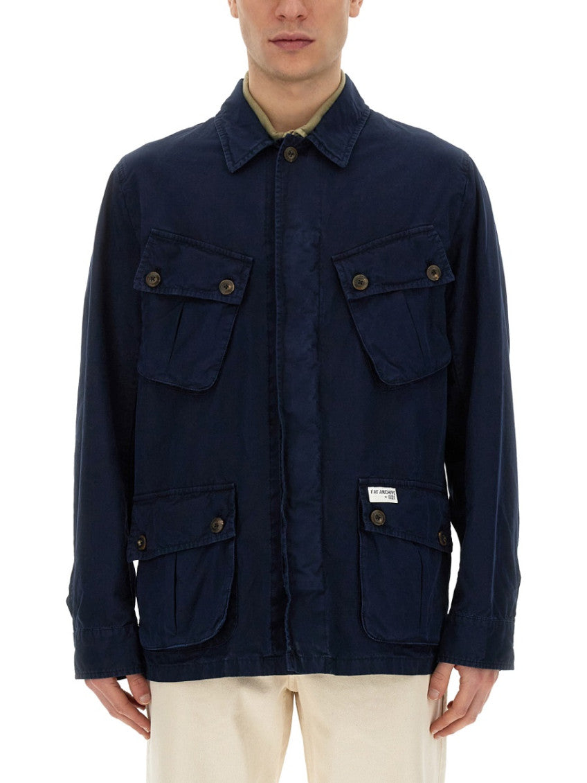 Navy Blue Solid Shirt Collar Jacket 1