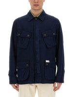 Navy Blue Solid Shirt Collar Jacket 1