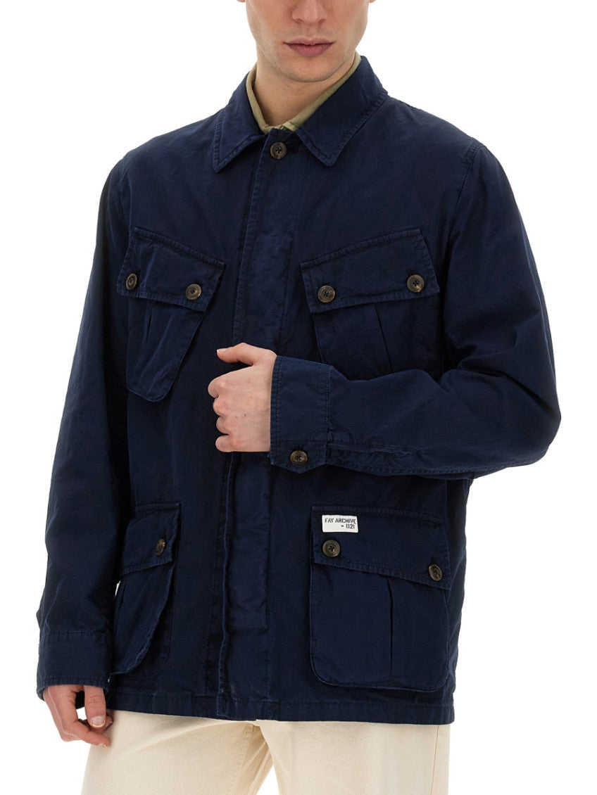 Navy Blue Solid Shirt Collar Jacket 3