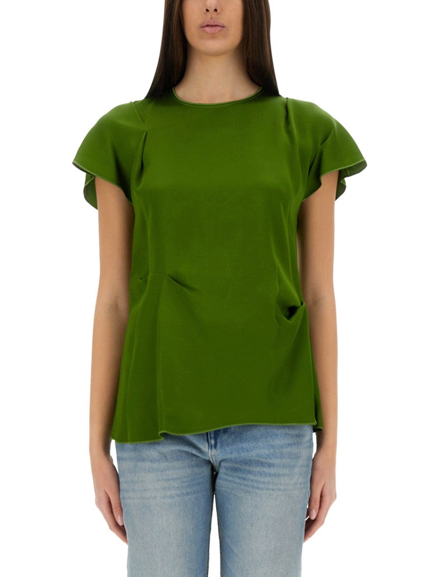 Green Solid Round Neck Top 1