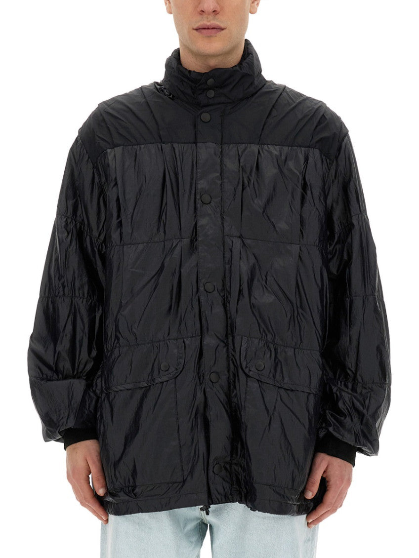 Black Solid Mock Collar Jacket 1