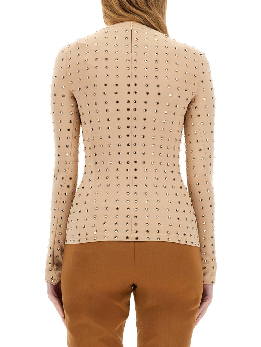 Beige Embellished Crew Neck Top 2