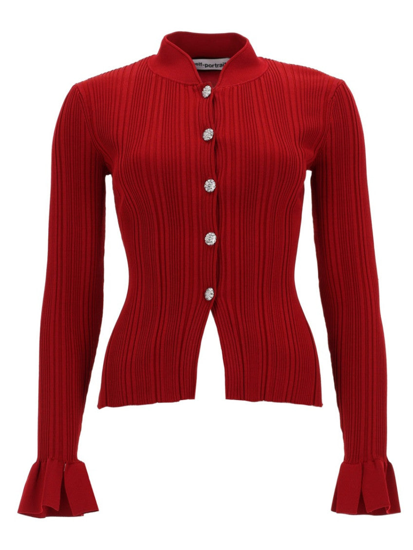 Red Knitted Mock Collar Cardigan 1